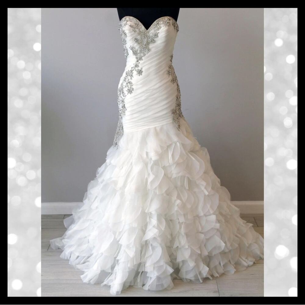 Allure Bridals 9012 Swarovski Crystal Ivory Organza Gown